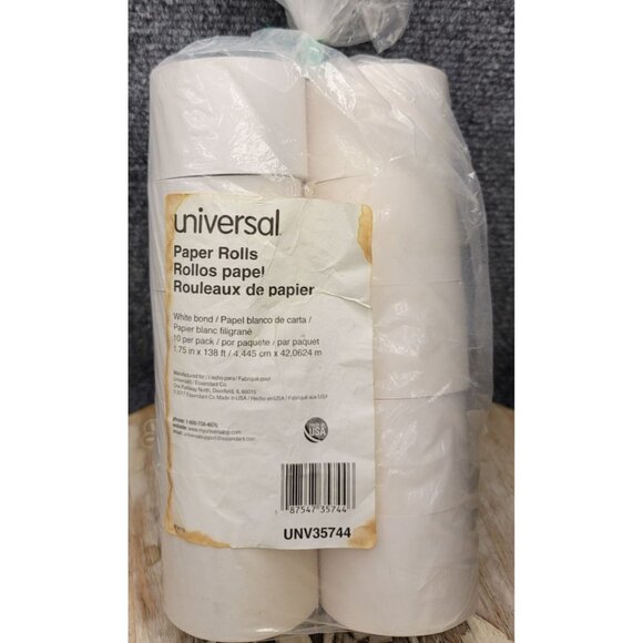 Universal Bond Paper Rolls 1.75"x138' for POS/Calculator UNV35744 10 Rolls White - Picture 1 of 2